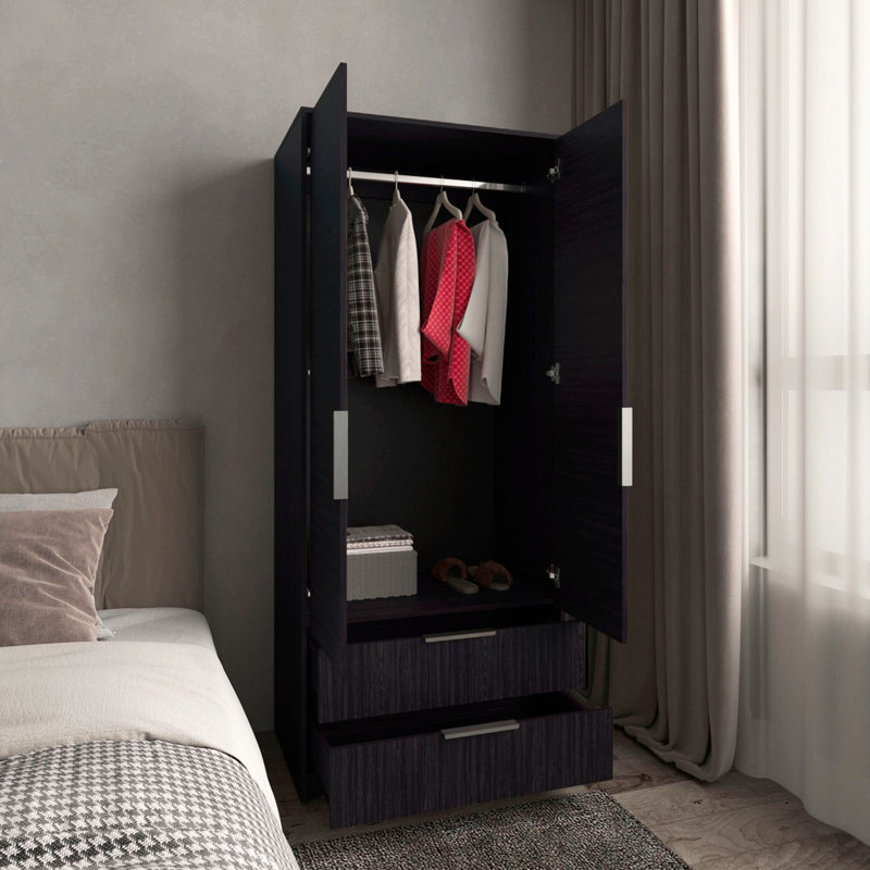 Armoire Wenden, portes doubles, deux tiroirs, tringle suspendue et tablettes intérieures, garde-robe