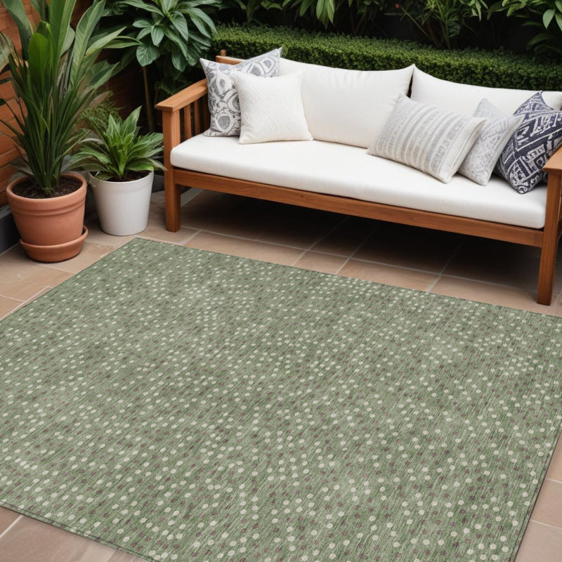 Tapis extérieur lavable à pois 9 pi x 12 pi sauge