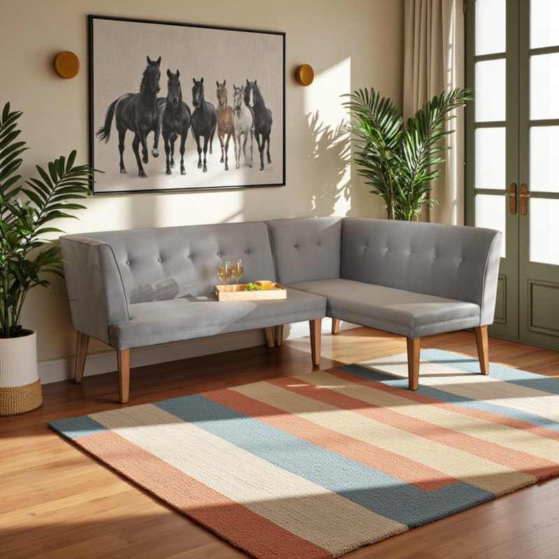 Ensemble de 2 banquettes en velours gris Yovrin, brun noyer, H 31,62 po x l 80,61 po x P 26,82 po