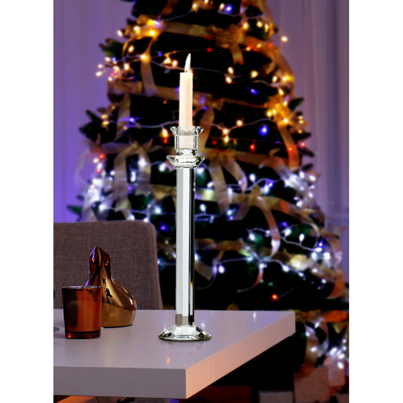 Crystal Tabletop Candlestick, 12" H x 3.15" W x 3.15" D
