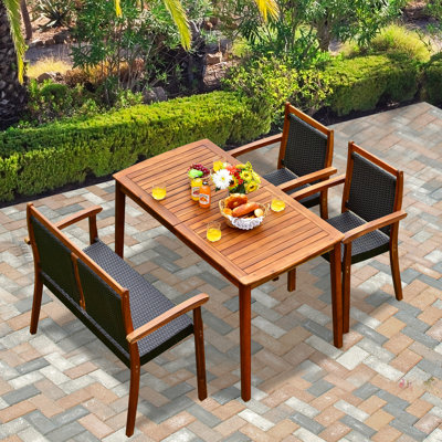 Patiojoy 4 Pieces Outdoor Dining Furniture Set Patio Space-saving Pe Rattan Dining Set W/umbrella Hole