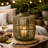 Green Bamboo Lantern With Glass Insert, Slatted Frame And Handle, 17 Inch