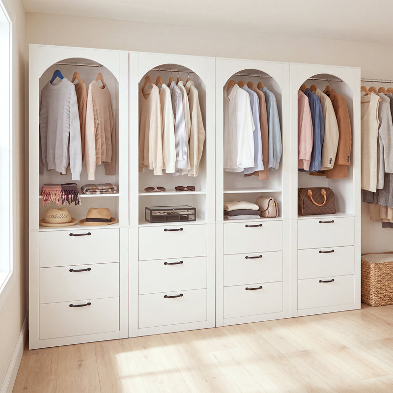 Système de garde-robe moderne Angelia 94,48"-173,22" avec tiroirs et tringles réglables