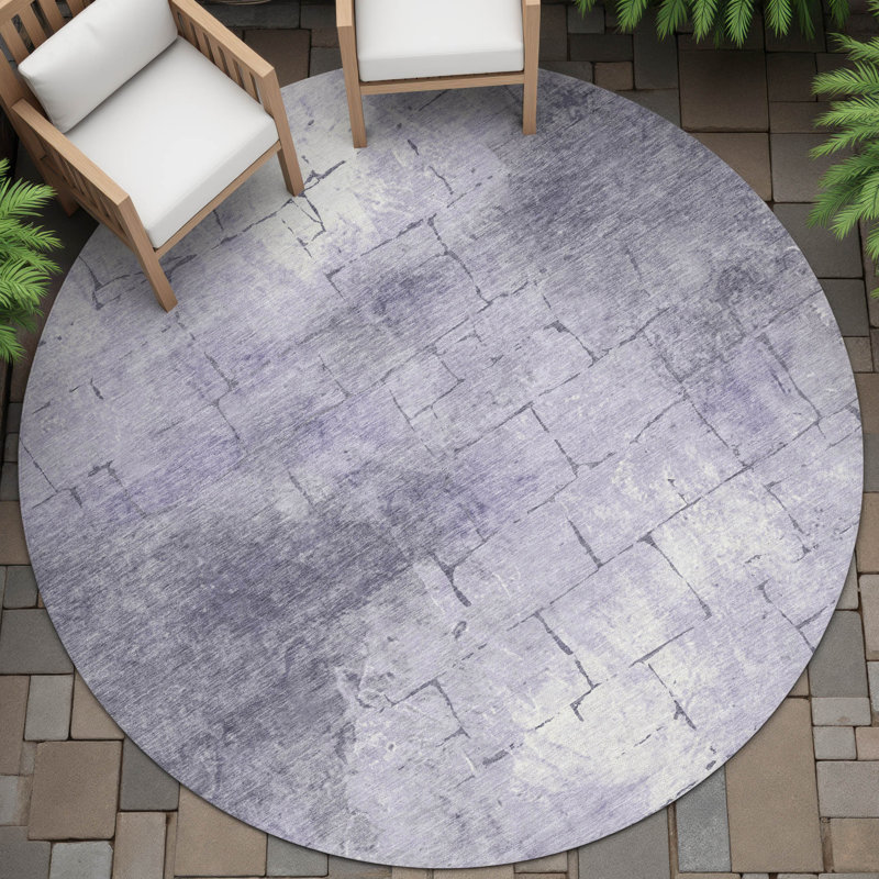 Machine Washable Indoor/Outdoor Husby ACN2215 Geometric Rug, Round 8'