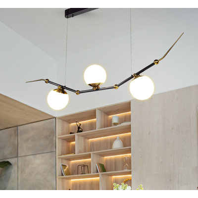Chianti 54-in Height Adjustable ETL Certified Integrated LED Linear Chandelier with 3 Glass Shades