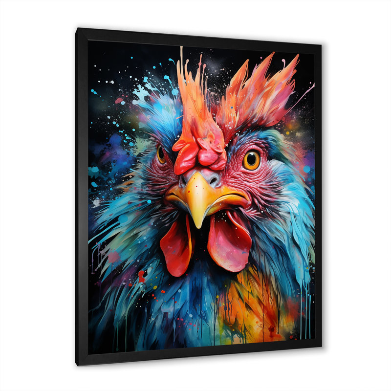 «Blue Red Rooster Chœur», art mural coq, Cadre photo noir, H 20 po x l 12 po x P 1 po