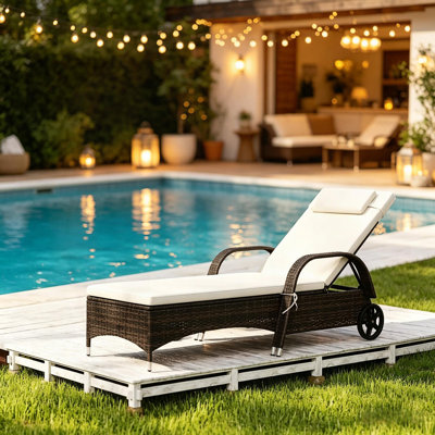 Chaise longue d'extérieur à dossier réglable, chaise longue en rotin, chaise longue confortable