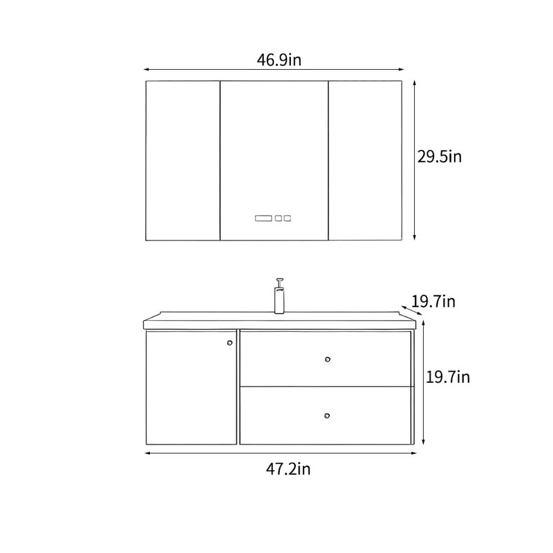 Armoire de salle de bain style français, Blanc, H 19,7 po x l 47,2 po x P 19,7 po