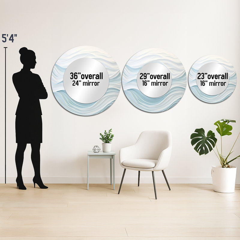 Miroir rond en marbre bleu et blanc Simplicity Wave_MTMIR109503, 36 po x 36 po