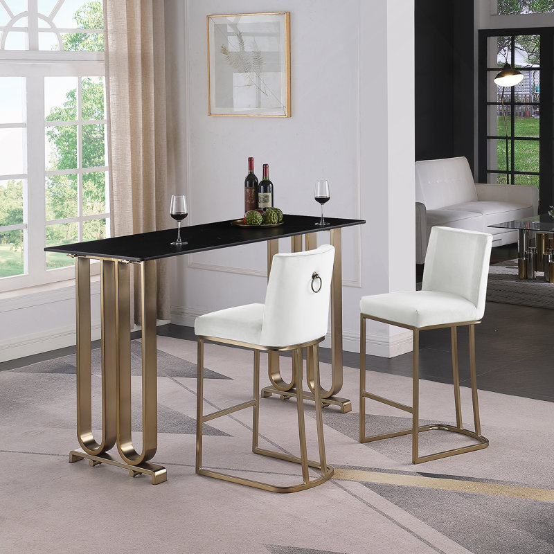 Bar Stools Set of 2 Counter Height 26" Bar Stools with Back, Velvet Kitchen Stools, White