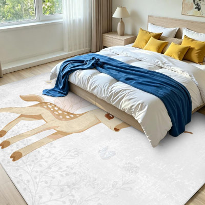 Tapis d'intérieur brun lavable à la machine, motif Bambi mignon