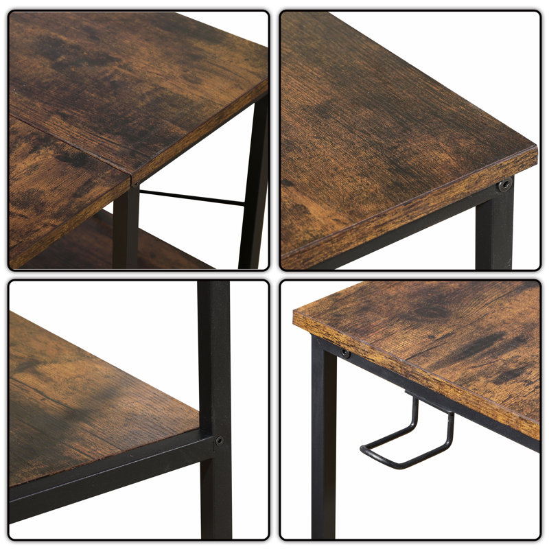 Brigitte L-Shaped Metal Base Writing Desk, Brown