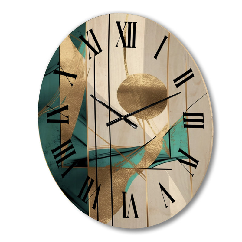 Pleine lune or et turquoise Minimalisme - Horloge murale géométrique abstraite surdimensionnée, Grand