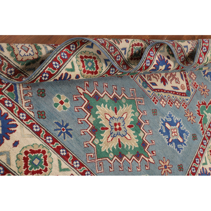 Tapis bleu clair à motif oriental Kazak