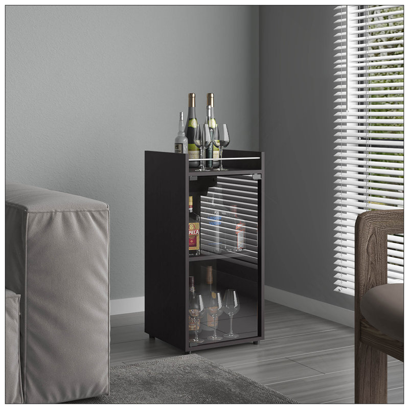 Bar, 1 porte vitrée, 3 tablettes, Noir