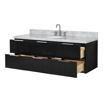 Meuble-lavabo mural simple ovale de 61 po avec comptoir en marbre blanc Carrara de 1,5 po Mulloy