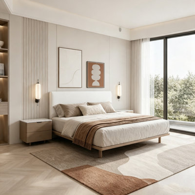 Cadre de lit très haut de gamme pour très grand lit avec tables d'appoint, lampes de lecture et bande DEL