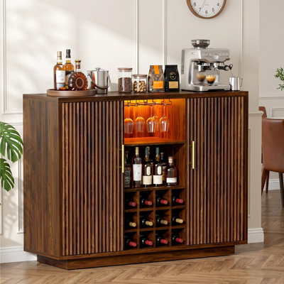 47.24'' Modern Bar Cabinet With Adjustable Shelves & RGB Lights, Wine Cabinet Sideboard Buffet With Wine Glass Holder & Wine Rack