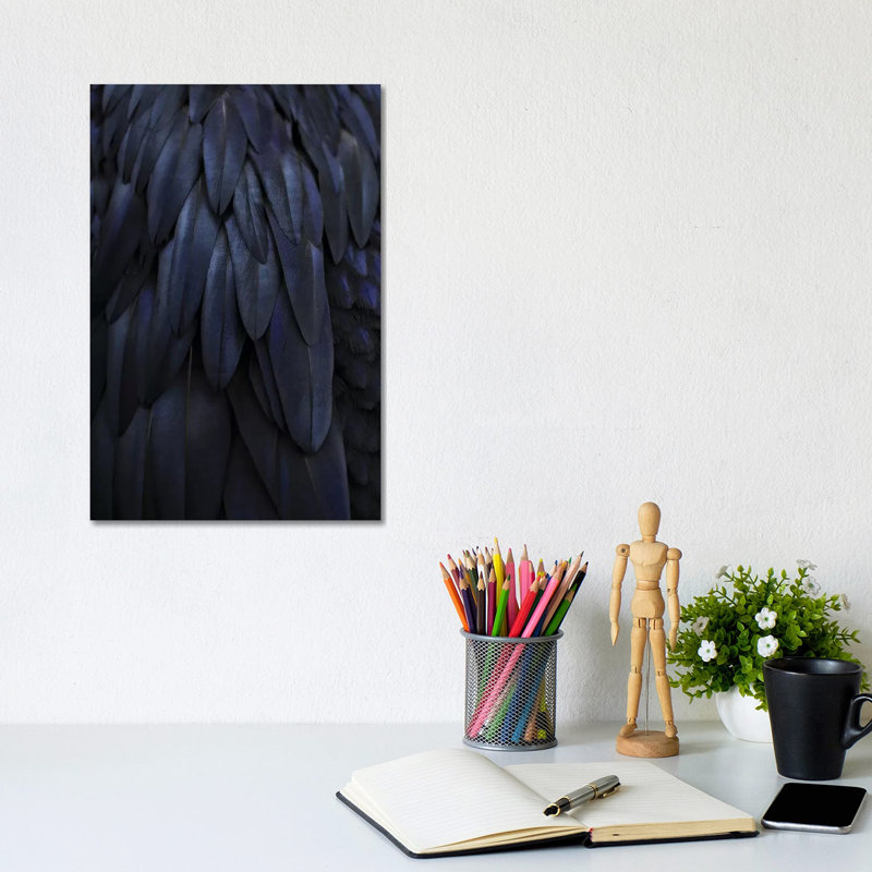 Feathers Dark Blue by Monika Strigel - Wrapped Canvas Print, 20.32 cm H x 30.48 cm W