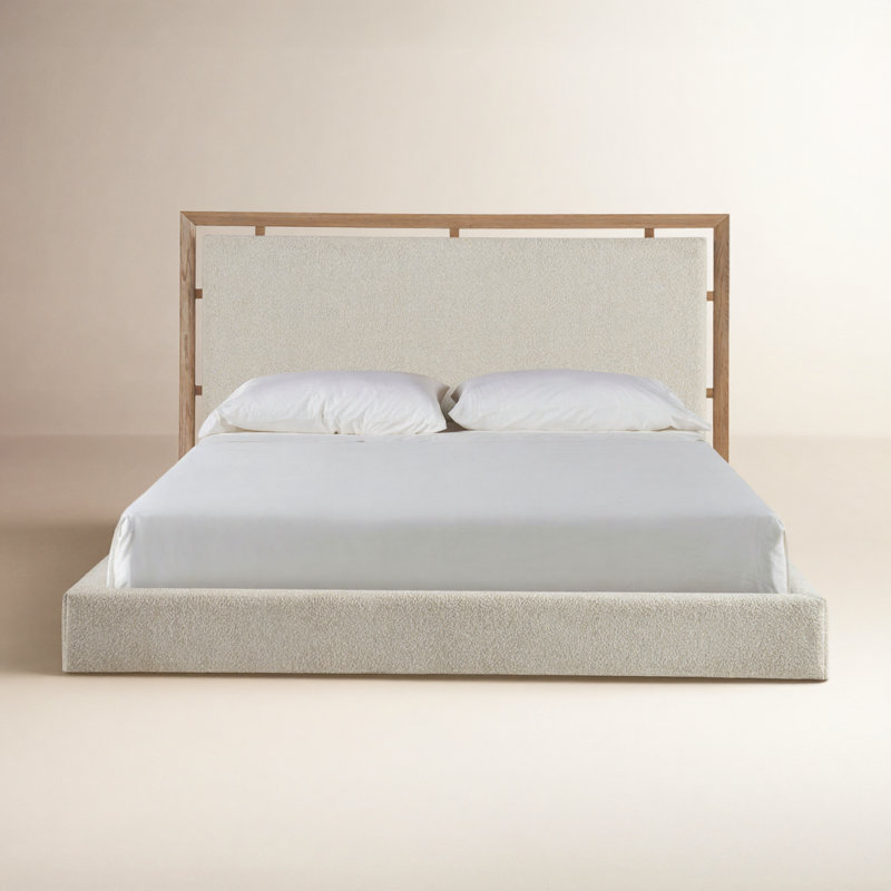 Avaline Kendall Upholstered Panel Headboard Design Bed, King, Sheldon Ivory/Skylark