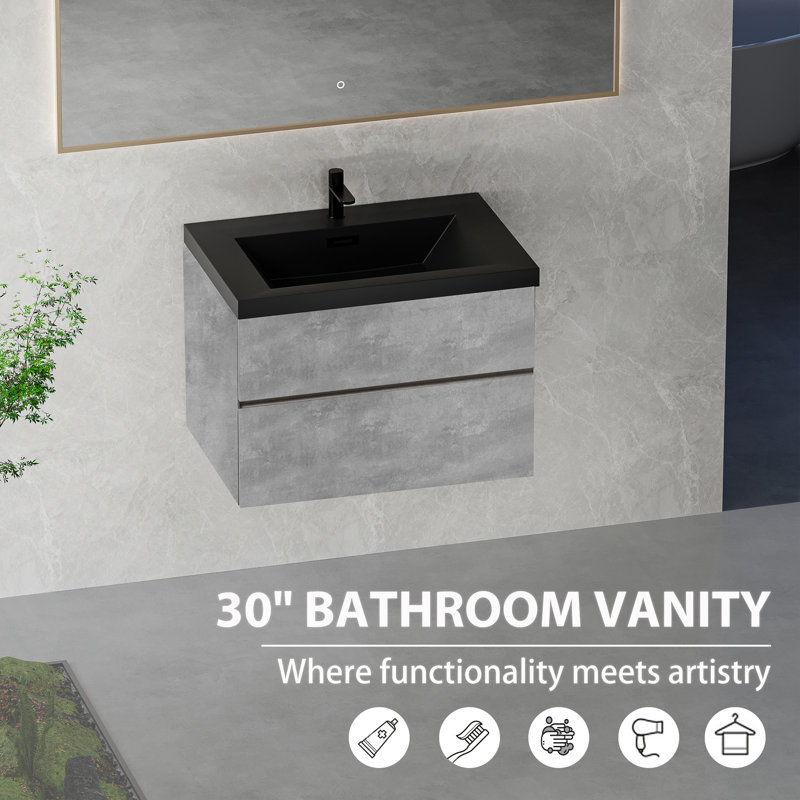 30" Floating Bathroom Vanity With Sink, 30"