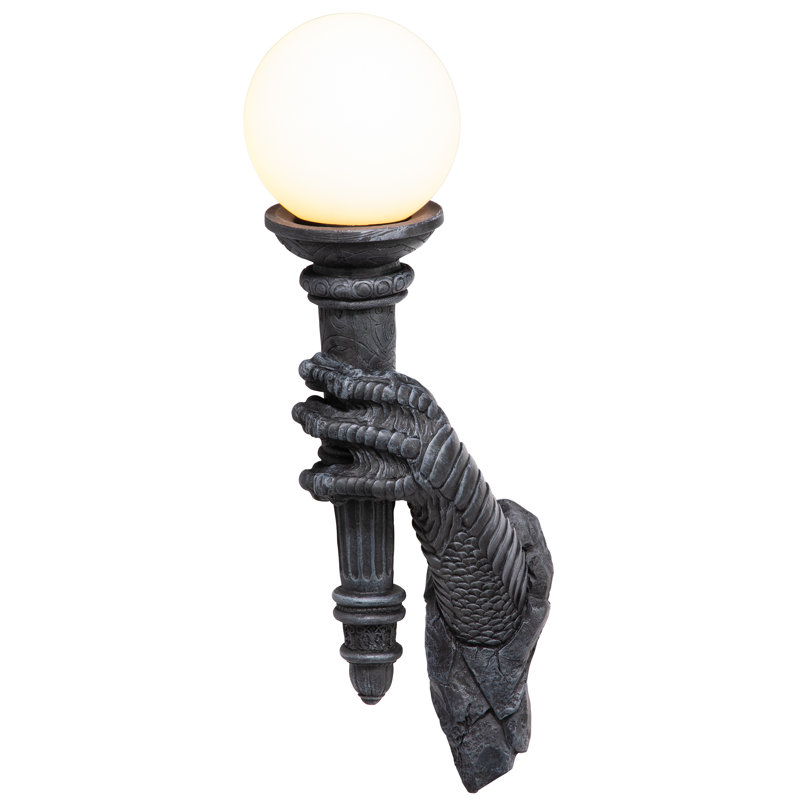 Medieval Dragon Talon Black Resin Wall Sconce with Glass Globe