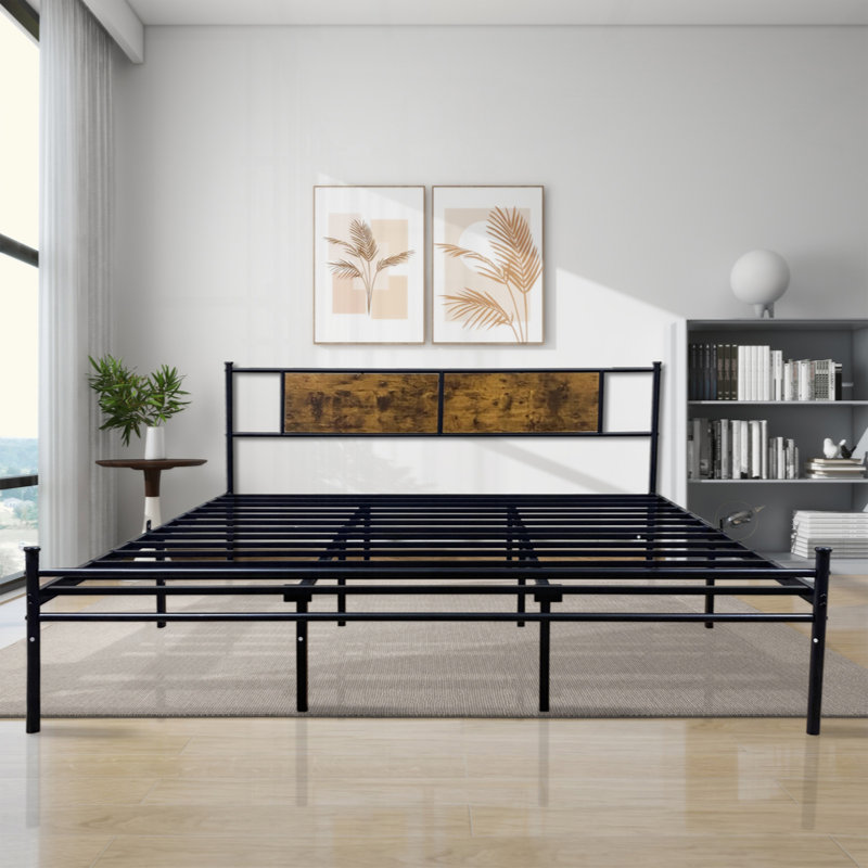 Queen Size Metal Bedframe, Queen, Dark Brown