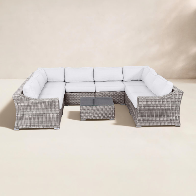 Saffi Wicker Fully Assembled 6 - Person Seating Group with Cushions, Sunbrella Canvas, Mixed Gray