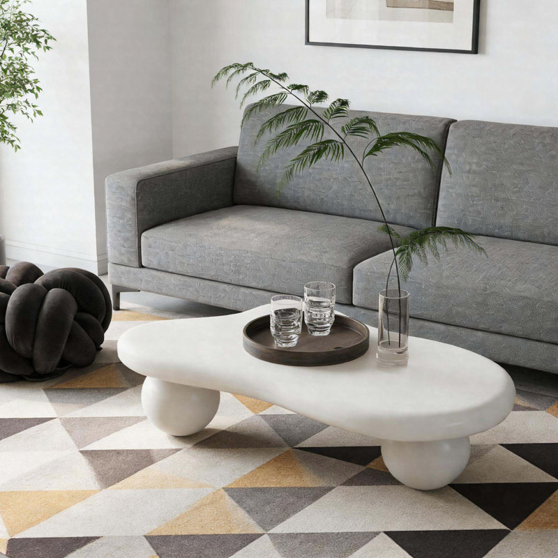 Table basse de 40 po en forme de nuage avec 3 pieds sphériques, table d'appoint moderne et irrégulière pour le salon