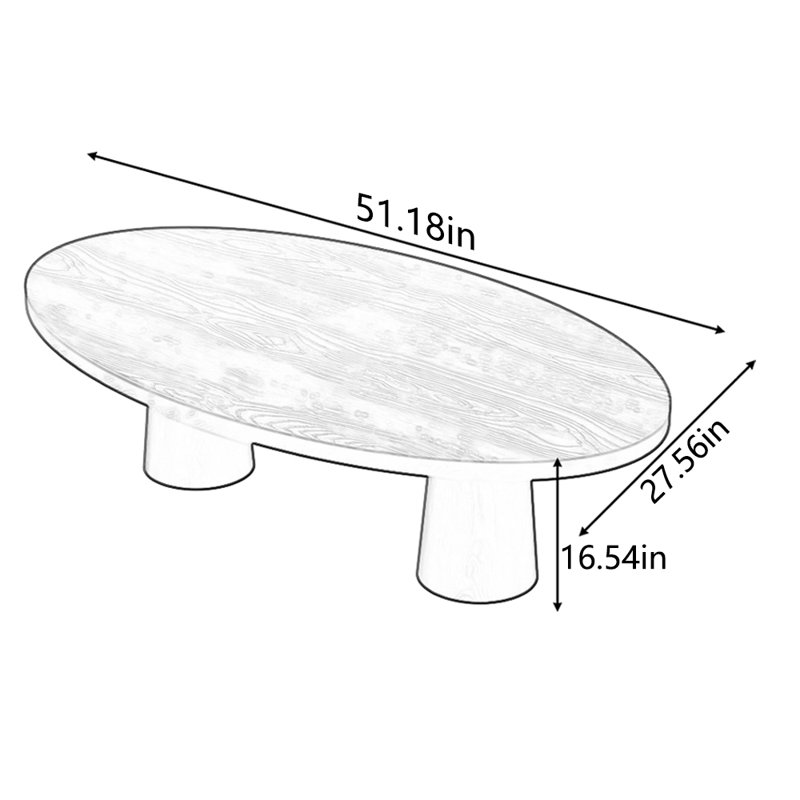 All solid wood oval design simple tea table, 16.54" H x 51.18" L x 27.56" W, Black