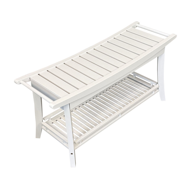 Bancs de douche en bois massif Talreja, Blanc