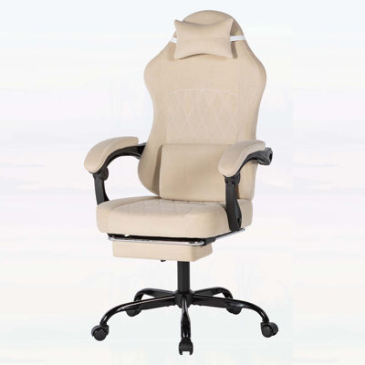 Ergonomic Gaming Chair with Massage Lumbar Support, Swivel, Height Adjustable, and Comfortable Beige Design for Adults