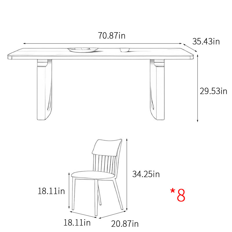 Simple modern home dining table sets, 29.53"H x 70.87"L x 35.43"W