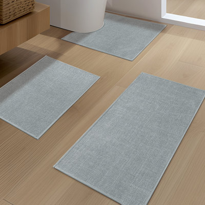 3 Piece Linen-Look Bath Rug Set with Non-Slip Backing
