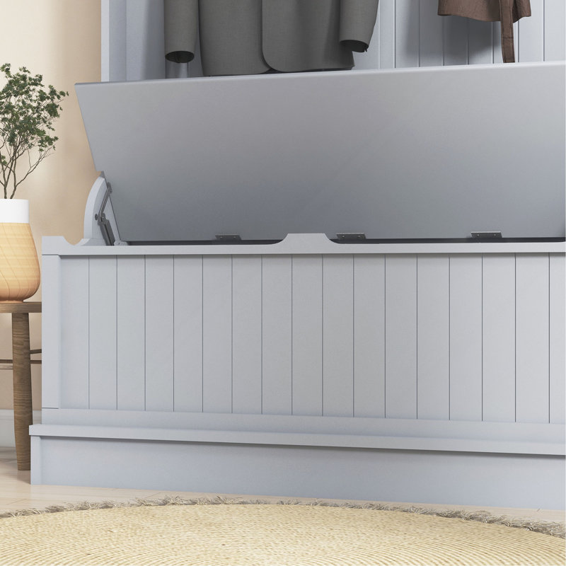 Arbre d'entrée 3-en-1 avec banc de rangement, portemanteau avec quatre crochets et rangement pour chaussures, Gris