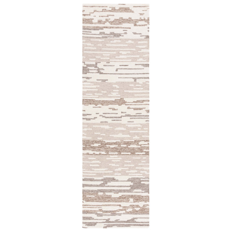 Fifth Avenue Hand Tufted Wool/Cotton Abstract Rug in Brown/Beige, Runner 2'3" x 8'
