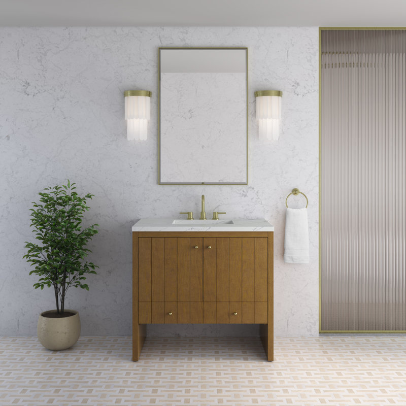 Hudson 36" Single Bathroom Vanity, Ethereal Noctis, 8" Widespread, Honey Oak