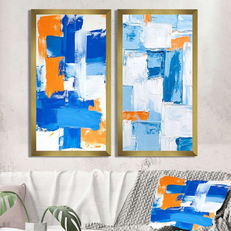 «Blue and Orange Kinetic Energy I - Minimalisme», impression d'art mural abstrait moderne, H 40 po x l 40 po