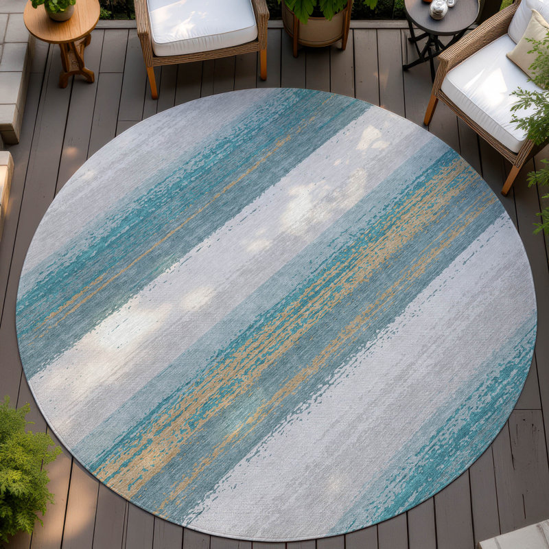 Tapis intérieur / extérieur lavable à la machine Chantille ACN2707, Sarcelle, Rond 8 pi
