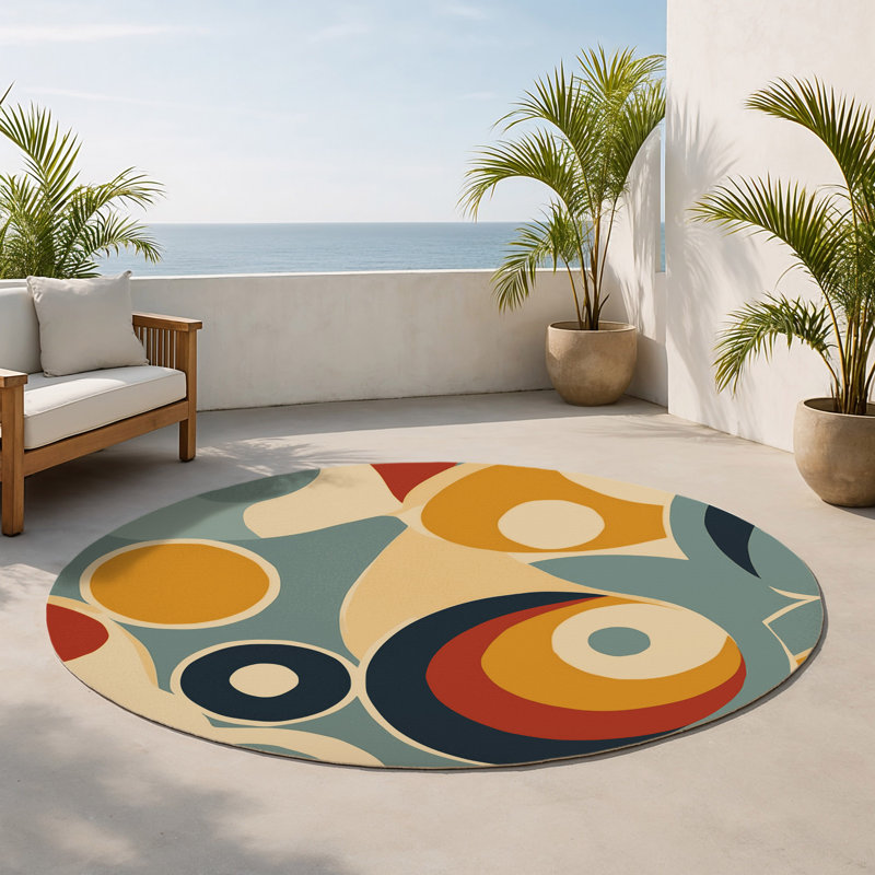 Retro Pop Indoor And Outdoor Area Rug, Round 5'
