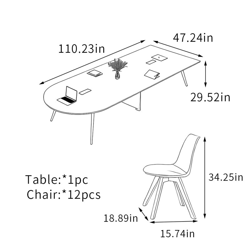 Table de conférence moderne à la mode, Blanc, H 29,52 po x L 110,23 po x l 47,24 po