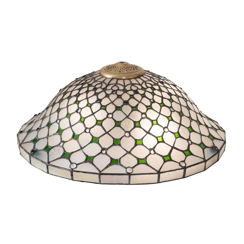 Diamond & Jewel Lamp Shade, Ivory/Ivy Green/Brushed Brass