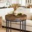 Table de bout ronde avec structure en métal et plateau en bois, table d'appoint peu encombrante pour le salon, la chambre à coucher, le bureau, facile à assembler et durable