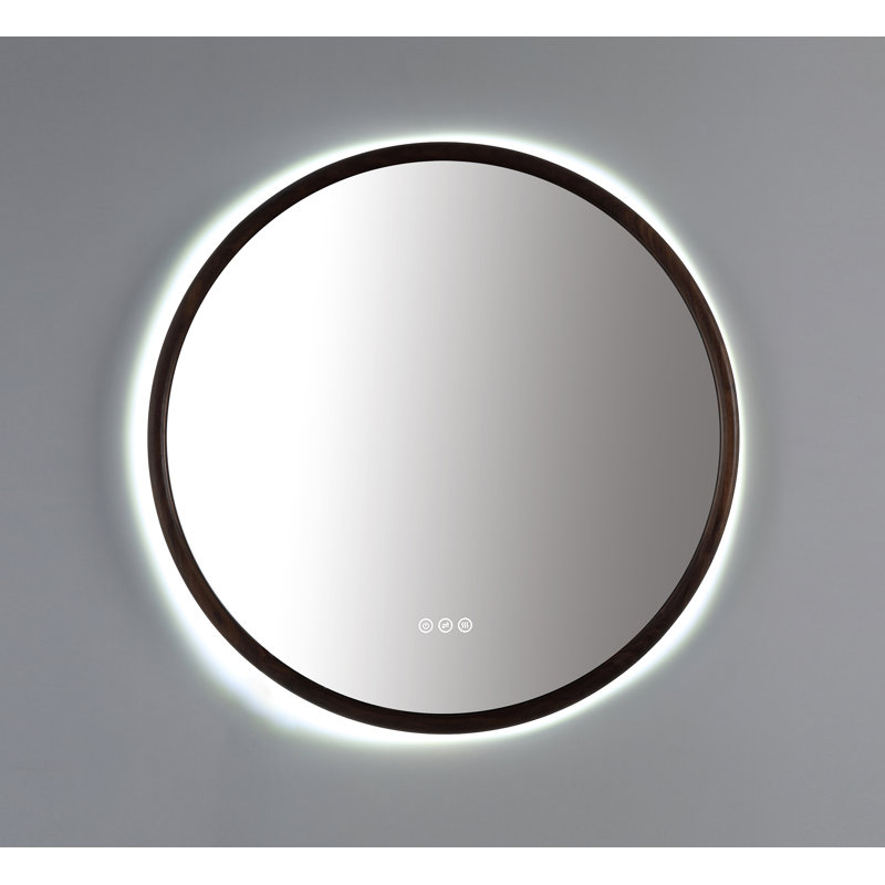 Zen LED Mirror, 29.52" x 29.52", Round, Walnut
