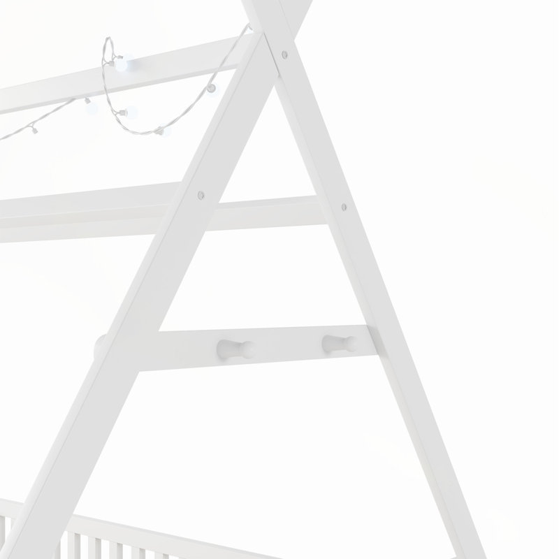 Lit maison avec lumière DEL, plancher bas et toit amovible pour enfants, Double, Blanc