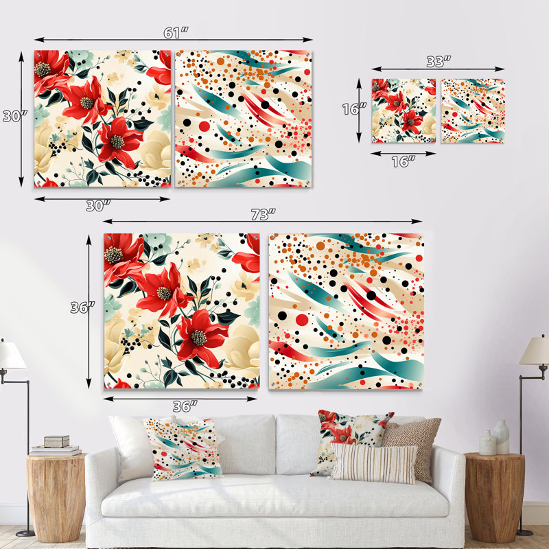 Aubin - Ensemble de 2 peintures murales abstraites en acrylique, H 16 po x l 33 po