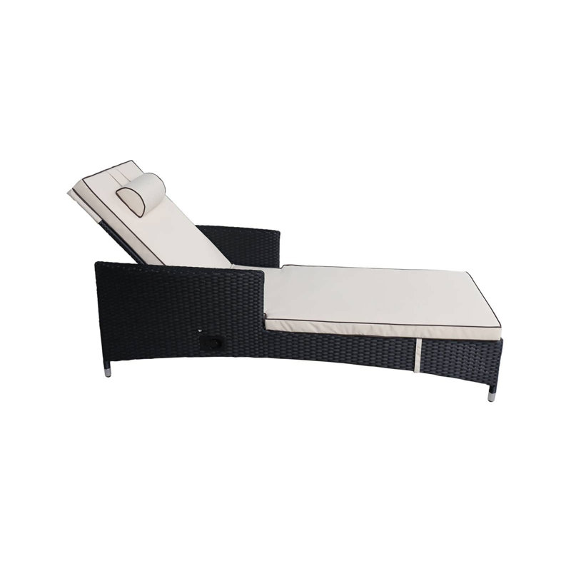 Cambridge Reclining Sun Lounger with Cushions, Vanilla, Black