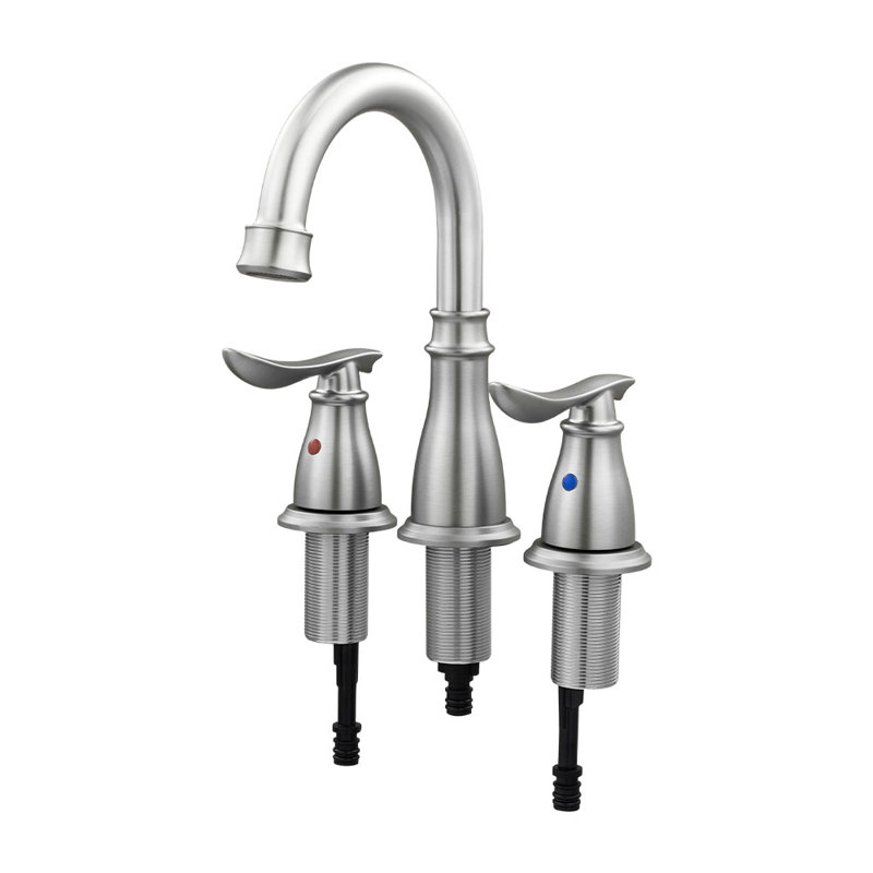 Double Handle Bathroom Sink Faucet with Drainer, Silver