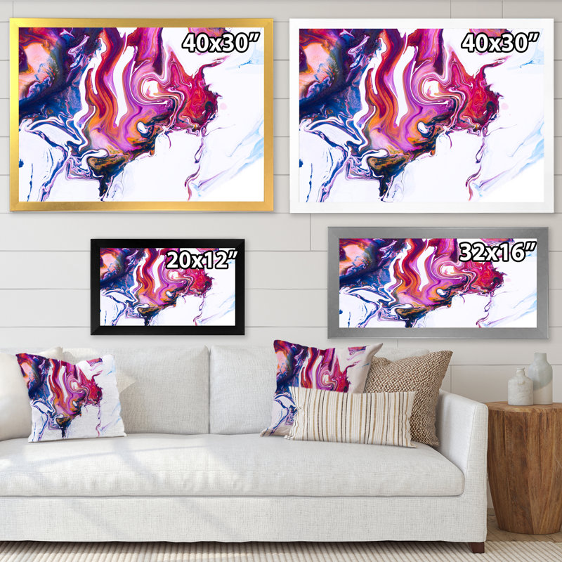 Rose et bleu liquide Art Universe sur blanc - reproduction d'art moderne sur toile, H 30 po x l 40 po