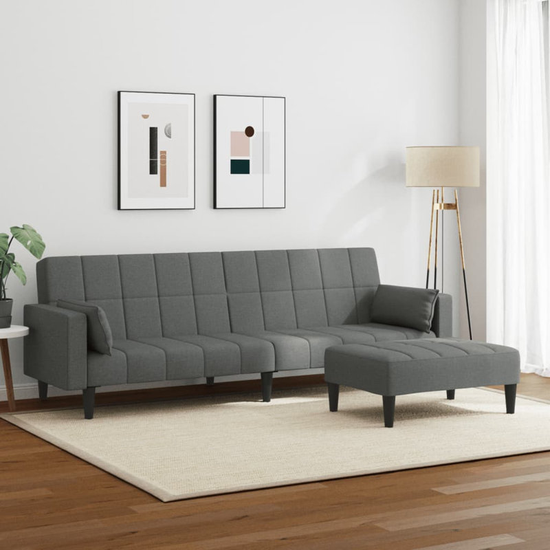 Canapé-lit en polyester gris foncé, bois, plastique 2 places, spacieux, Gris foncé